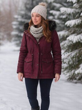 New Look Utility jacket Faux Fur Hood Large Zip Snap Pockets Drawstring
